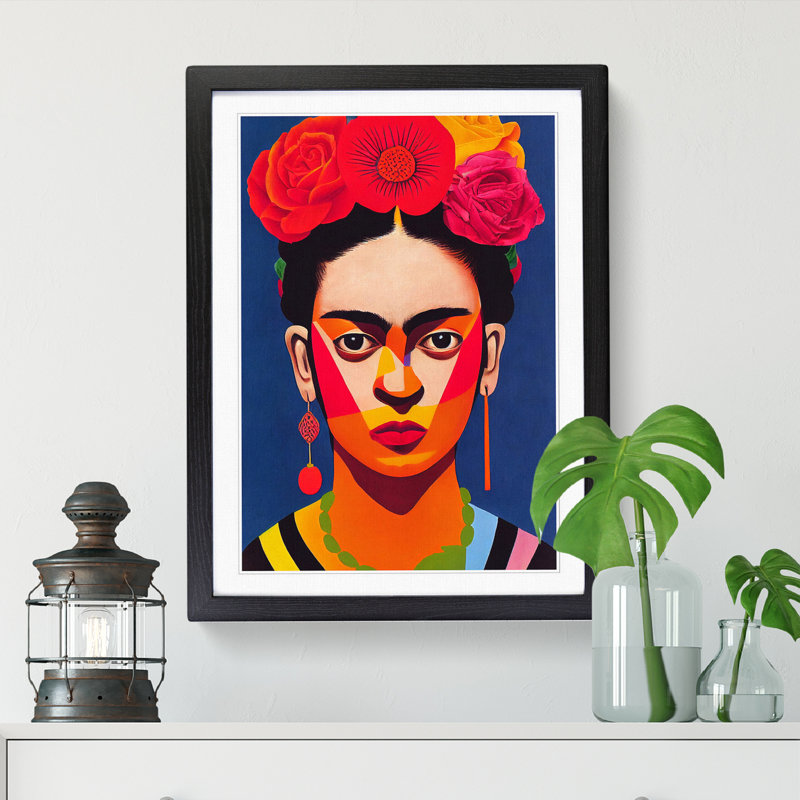 FRM-V0523-1060X Frida Kahlo Modern Art - Picture Frame Print, 34cm H x 25cm W, Oak Framed