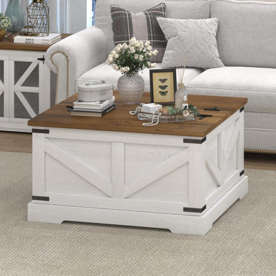 Farmhouse Coffee Table with Hidden Storage Compartment,Square Coffee Table for Living Room, Wood Center Table with Hinged Lifting Tabletop for Home by Winston Porter