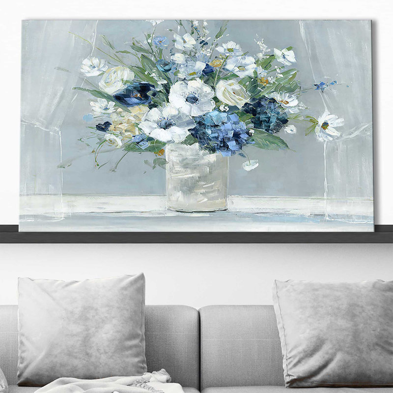 «Be Happy Blue» par Sally Swatland - Peinture, Toile tendue, H 36 po x l 60 po x P 1,5 po