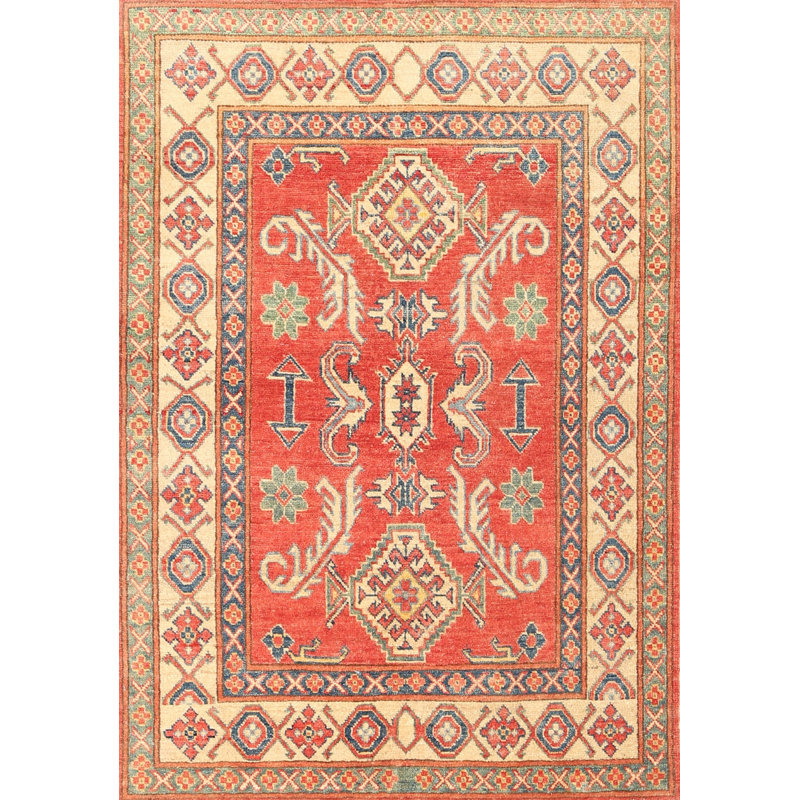 Tapis traditionnel rouge / beige, Rectangle 5 pi x 7 pi