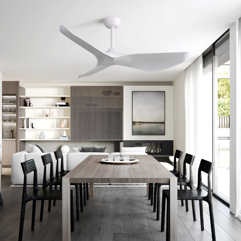 52 Inch Indoor Ceiling Fan Without Light, 6 Speeds Reversible Dc Motor, 3 Abs Blade Ceiling Fan White For Bedroom