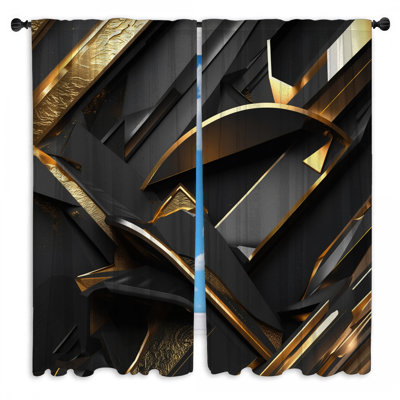 Rideaux de fenêtre à motifs géométriques noirs et noirs obscurcissant et obscurcissant - 2 panneaux