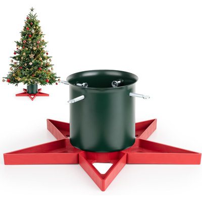 Star Shaped Real Christmas Tree Stand for Live Trees up to 6.5 Ft, 0.53 Gallon Water Base, Green and Red