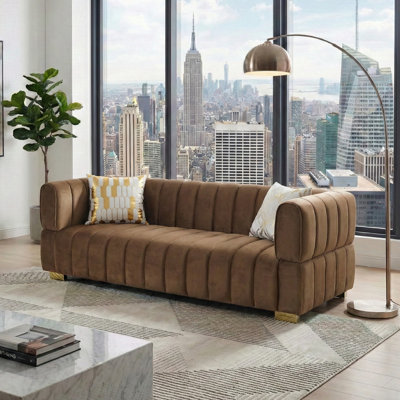 Luna, Channel-Tufted Modern Velvet Sofa