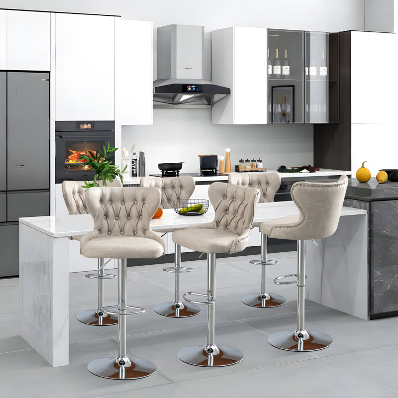 Swivel PU Adjustable Height Counter Bar Stools, Beige