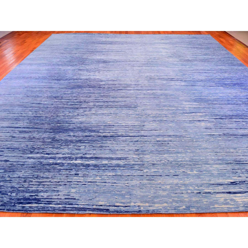 Tapis oriental bleu en laine noué à la main surdimensionné 14 pi 1 po x 18 pi Sh66847