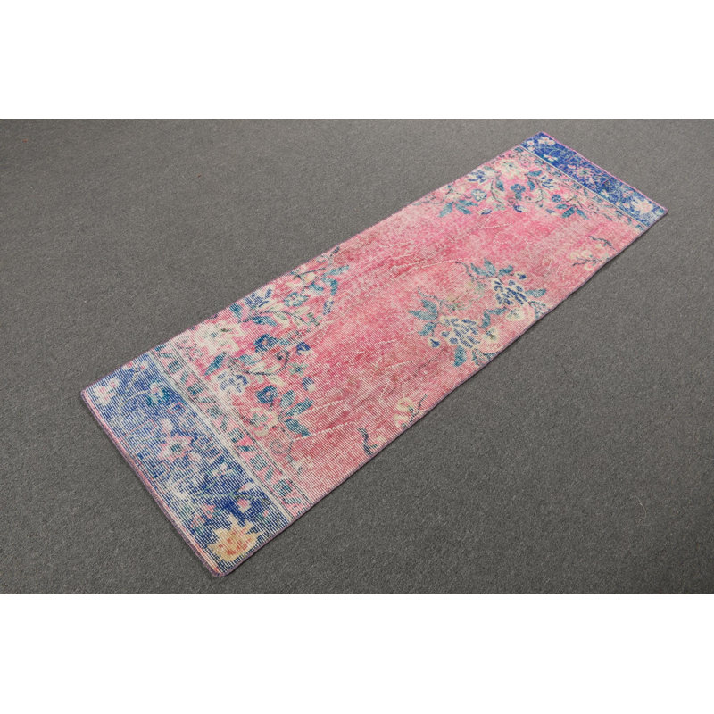 Vintage Pink Floral Turkish Runner Rug Perfect for Bohemian Hallway Decor and Area Dressing