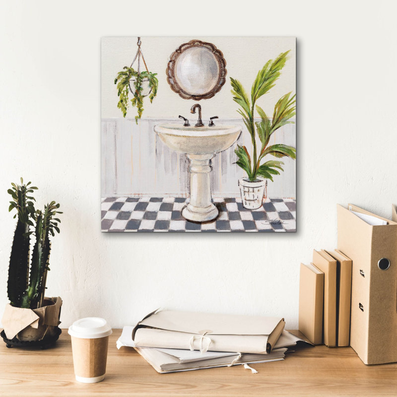Toile épique Graffiti «Crisp Cottage Bathroom 2» par Silvia Vassileva, 18 po x 18 po, H 18 po x l 18 po