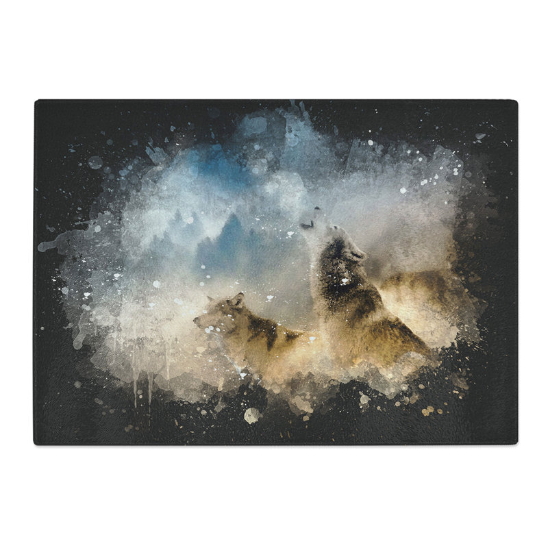 Tempered Glass Wolves Howling in the Forest Paint Splash Chopping Board, 28.5 cm x 39 cm