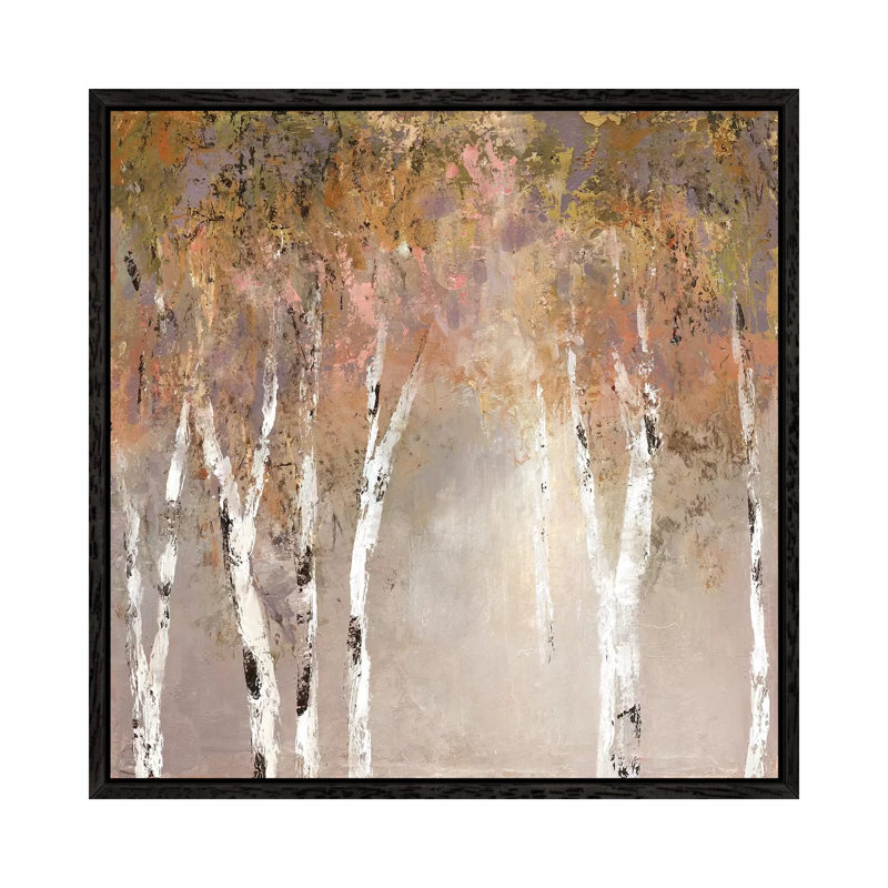 Sunlit Birch II by Carol Robinson - Painting on Canvas, Black Framed, 45.72 cm H x 45.72 cm W