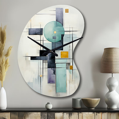 White Blue Suprematism Harmonious Convergence II - Suprematism Asymmetrical Metal Wall Clock, Modern Unique Shape Clock Print