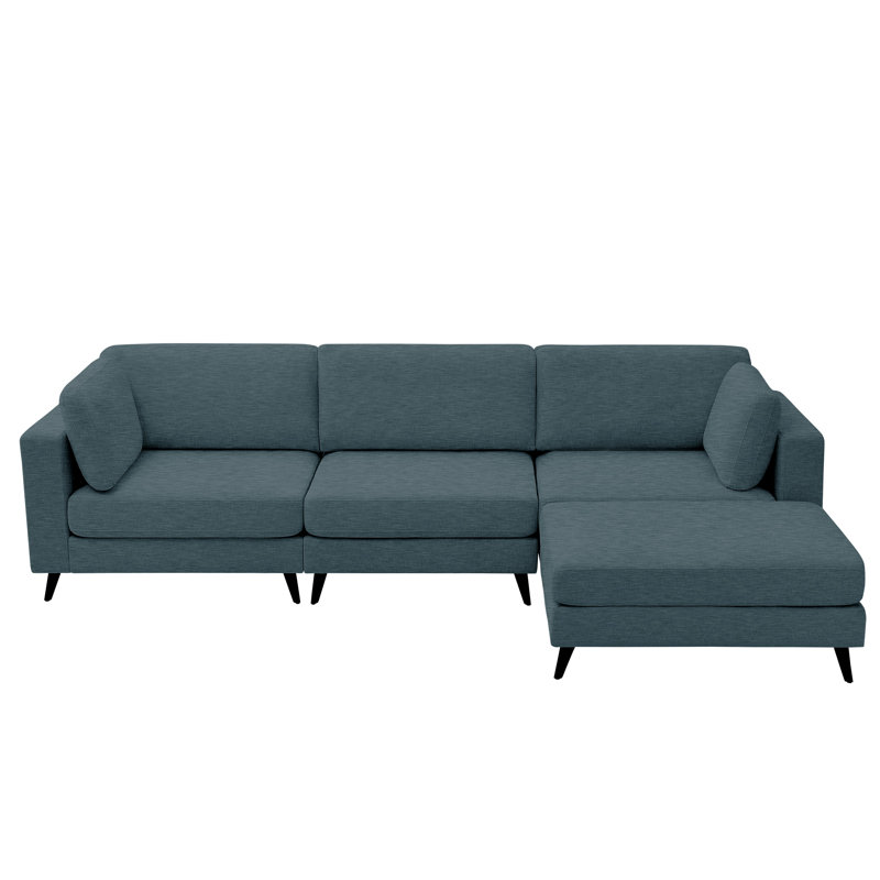 L-Shaped Sectional with Reversible Ottoman , Blue Polyester Blend