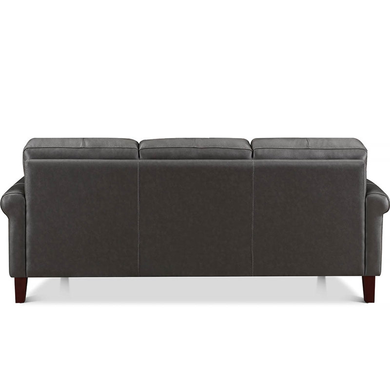 Maybell Top Grain Leather Sofa Couch, Maybell Dhruvika Concord Gray Genuine Leather