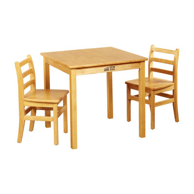 ECR4Kids 30in D Round Hardwood Table with 28in Legs and Two 16in Chairs, Kids Furniture, Honey -  ELR-7139-HY