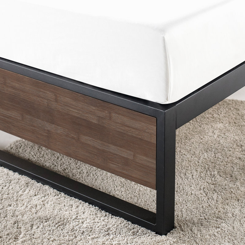 Daniel 37" Low Profile Bamboo and Metal Platform Bed, Full/Double, Gray Wash