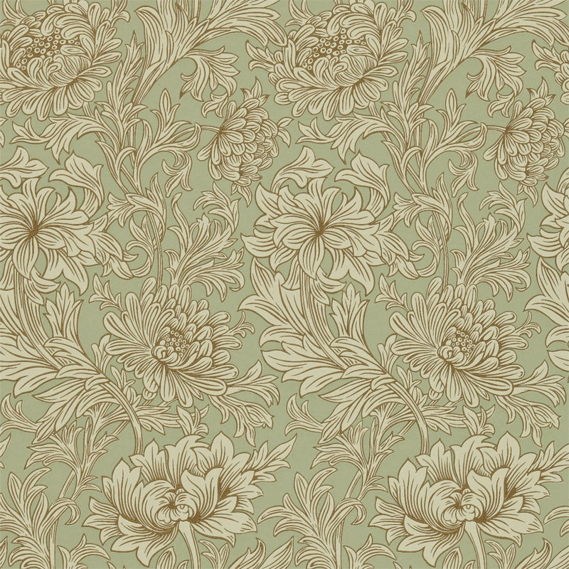 Chrysanthemum Toile Wallpaper, Eggshell/Gold