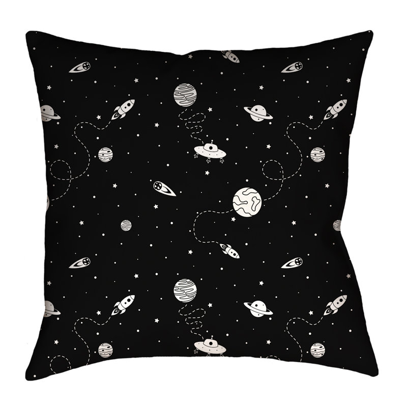 Coussin décoratif intérieur / extérieur Katelyn Elizabeth, 16 po x 1 po, Noir / blanc