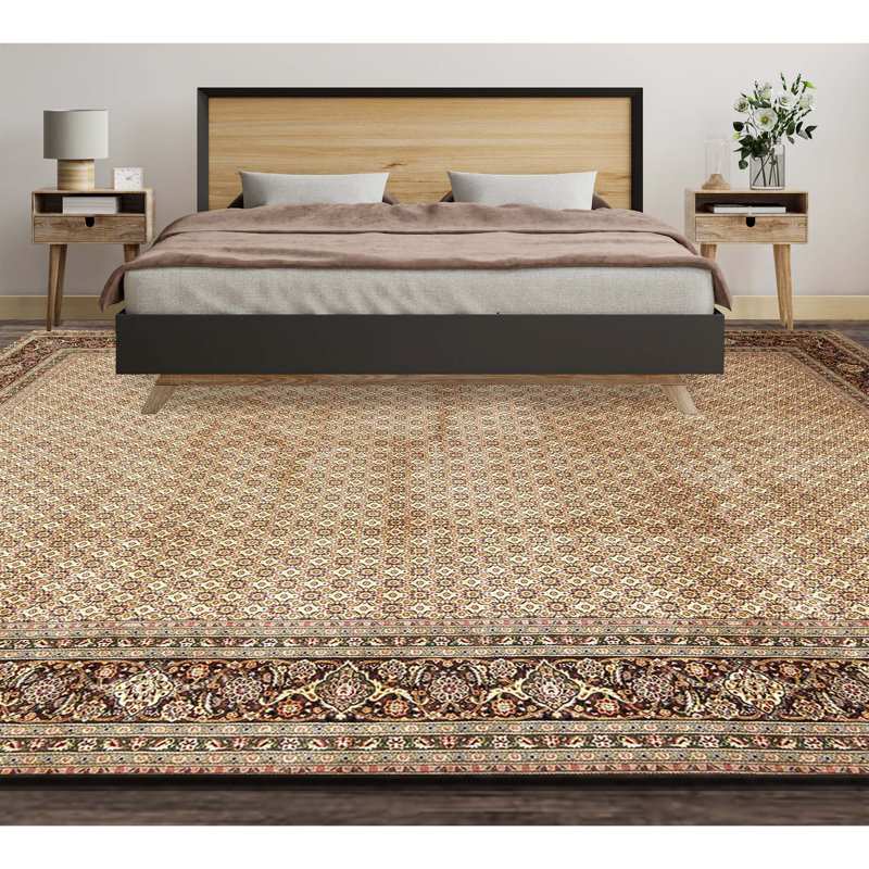 Tapis beige et brun noué à la main de haute qualité