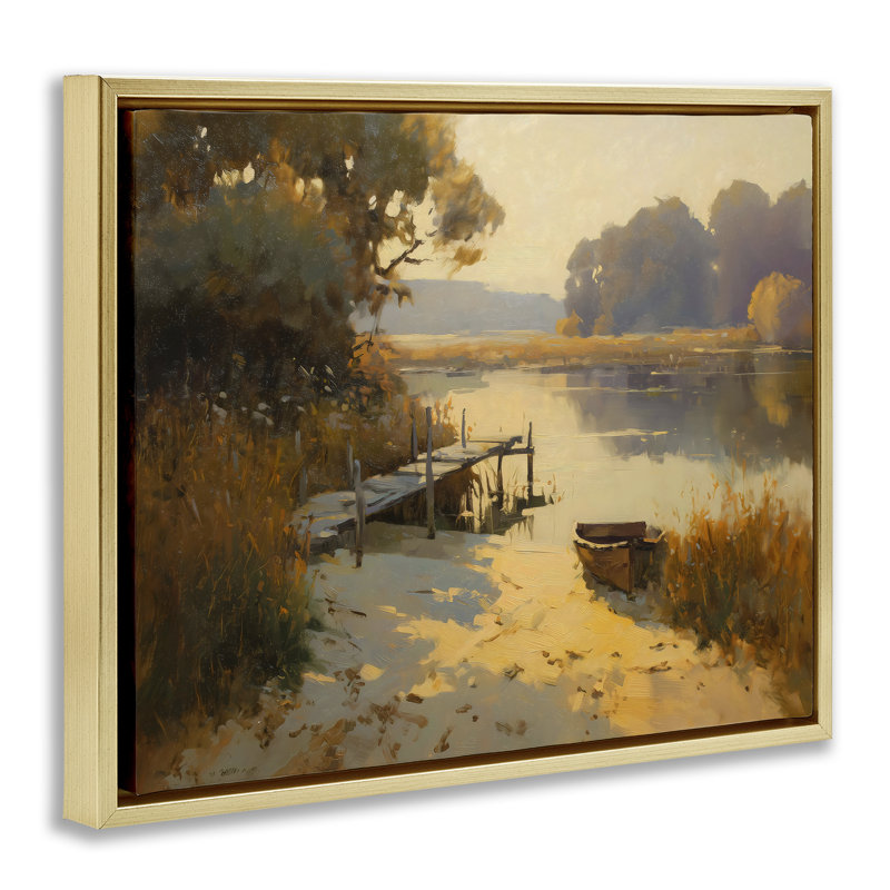 Golden Hour en cadre flottant d'automne, design par Arlington Prints, H 25 po x l 31 po, Cadre flottant métallique doré