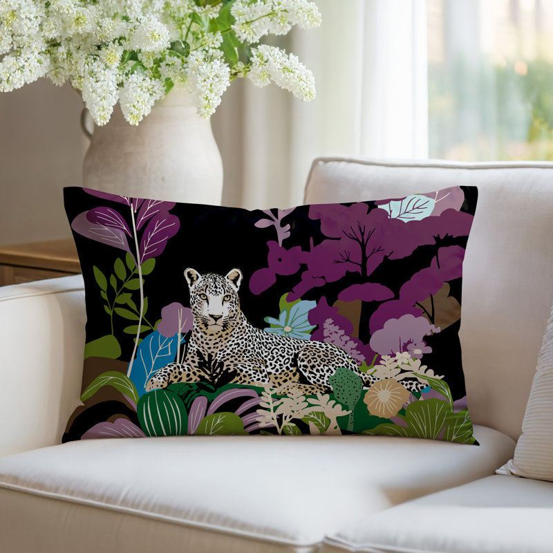 Oreiller rectangulaire réversible intérieur / extérieur Tai Leopard, Rectangle H 14 po x l 20 po, Mauve