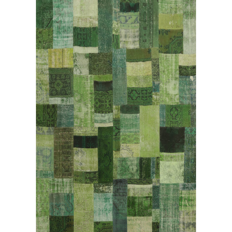 Tapis patchwork en laine vert délavé 8 x 10