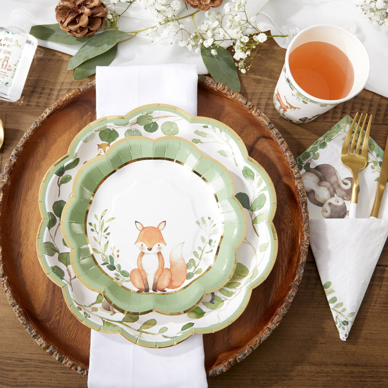 Décorations pour fête de naissance Kate Aspen Woodland; 78 assiettes jetables 78 pièces; Ensemble de tasses et serviettes de table pour 16 invités - Adorable thème des animaux des bois, décor de table; Anniversaire Fête de genre neutre