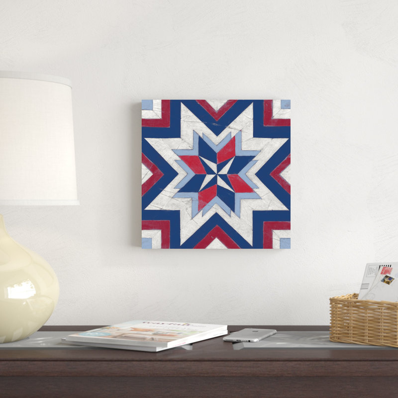 " Americana Quilt Motif III " Mixed Media Painting, 36" H x 36" W