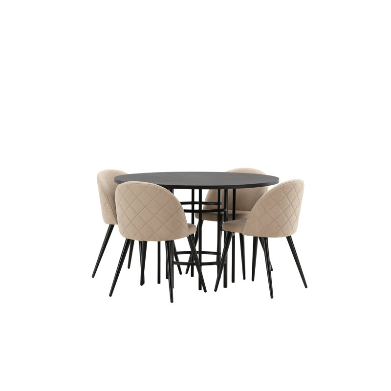 Batholo 4 - Person Dining Set, Beige, Beige, Black