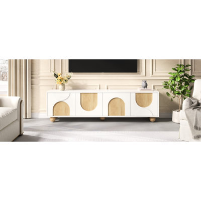 69.6"W Tv Stand For 75" Tvs, Cream Media Console With Rebound Device, 5 - Shaped Legs And Rear Cable Holes Style 75 Inch Compatibility, Entertainment