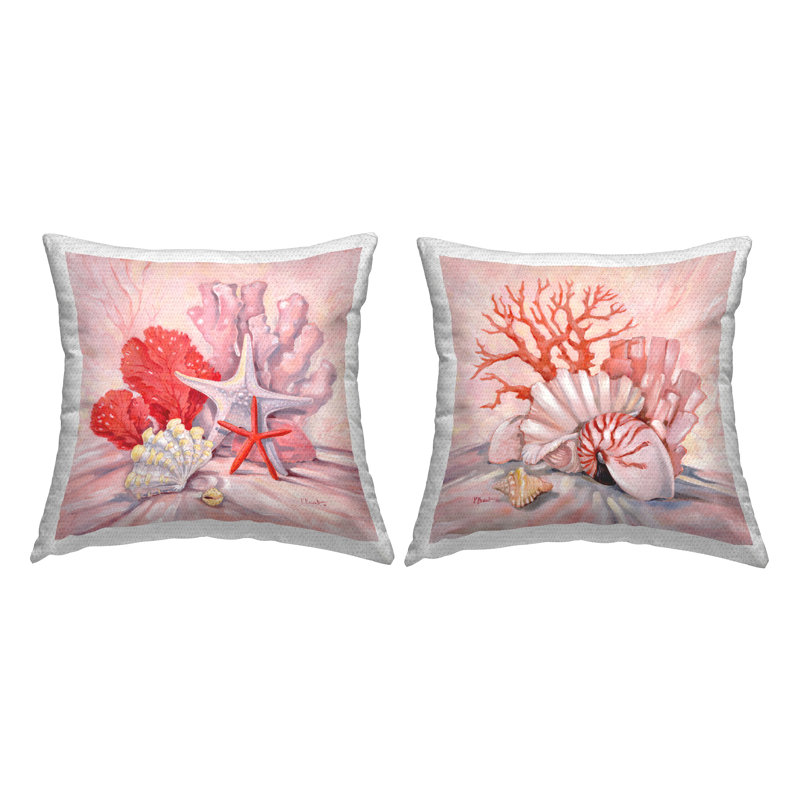 Coussin décoratif d'extérieur rose corail imprimé par Paul Brent (ensemble de 2)