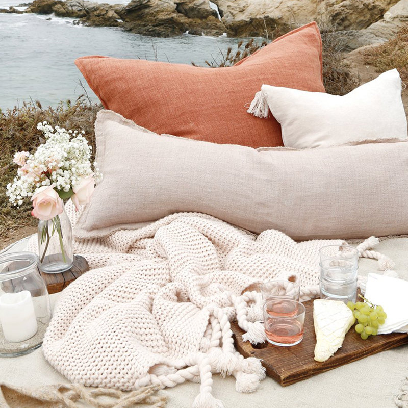 Montauk 100% Linen Large Pillow Cover, Rectangular , Gray