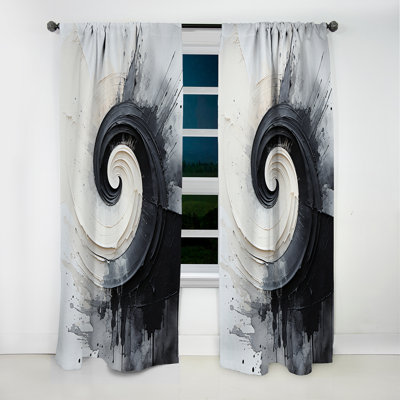 Black And White Zen Spiral I - Spirals Curtain - Blackout Abstract Curtain - 1 Panels