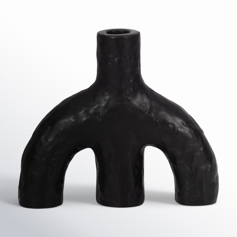 Sagebrook Home Volcano Texture Double Arched Taper Holder, Bla, 6" H x 7" W x 2" D