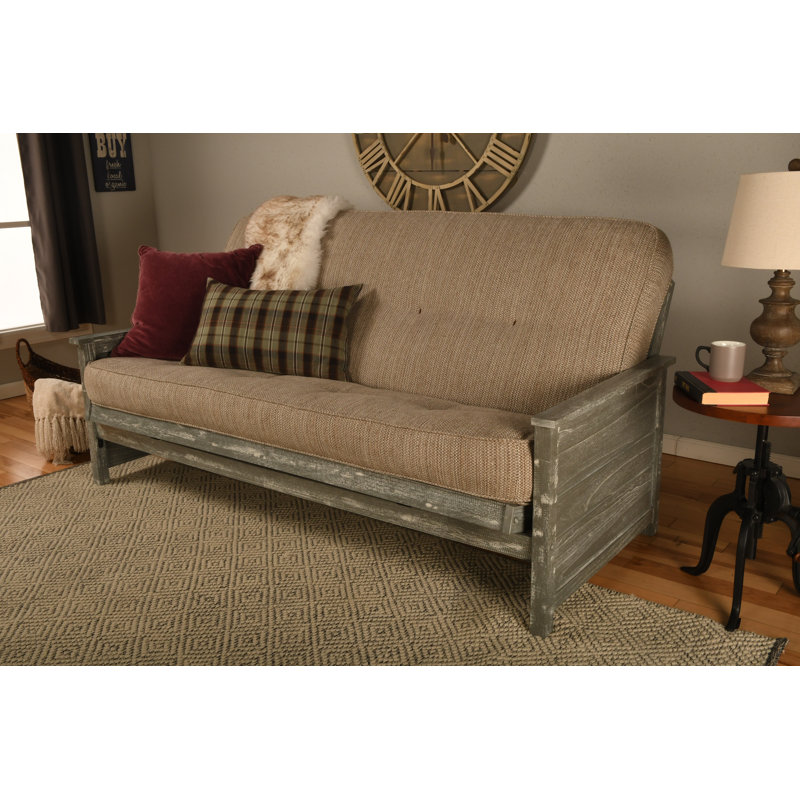 Anders Full / Double 79'' Upholstered Futon And Mattress, Weathered Gray, Taxi Woodsmoke