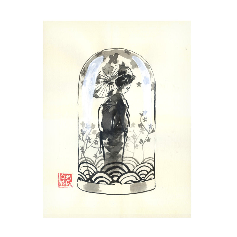 «Péchane Geisha Snow Globe», art sur toile, H 19 po x l 14 po