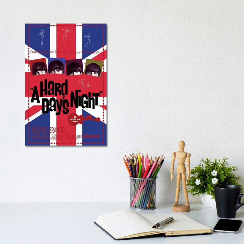 A Hard Day's Night Film Poster (Union Jack Background) by Radio Days - Print on Canvas, Wrapped Canvas