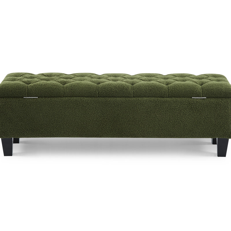 Banc avec surface bouclée et rangement, pieds en bois d'hévéa, capacité de 300 lb, ouverture automatique du couvercle, surpiqûres capitonnées à losanges, idéal pour la décoration intérieure, rangement en boucle de L 52,43 po x l 17,94 po
