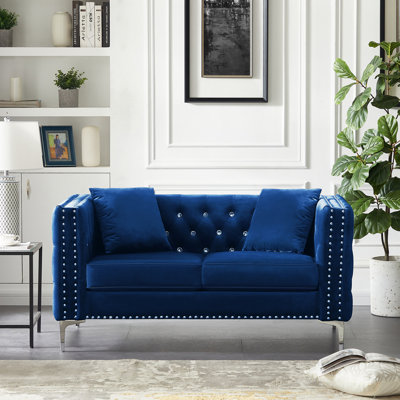 Jobeth 59.4'' Velvet Rolled Arms Chesterfield Loveseat -  House of HamptonÂ®, E0065DC1EB3B4CF8B1D9B5C5B7D9B56E