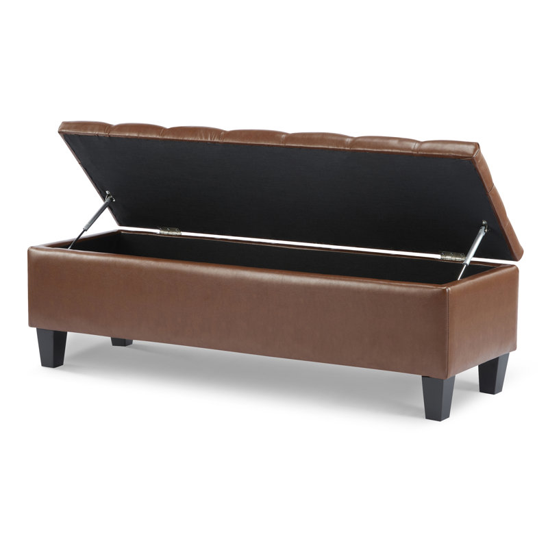 Banc repose-pieds avec rangement, surface en polyuréthane brun, pieds en bois d'hévéa, capacité de 300 lb