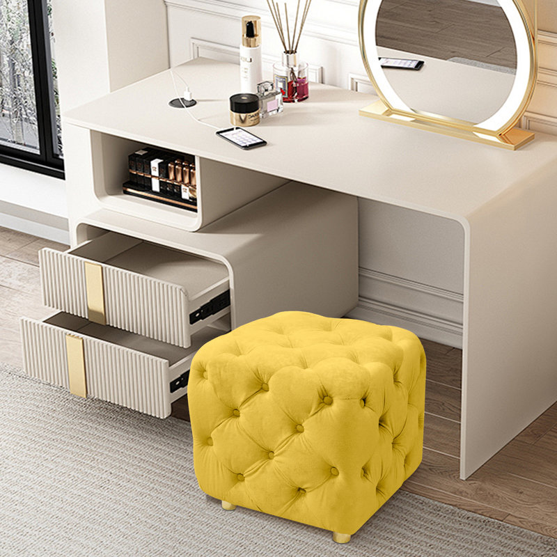 Repose-pieds de maquillage en velours Modern, Velours jaune