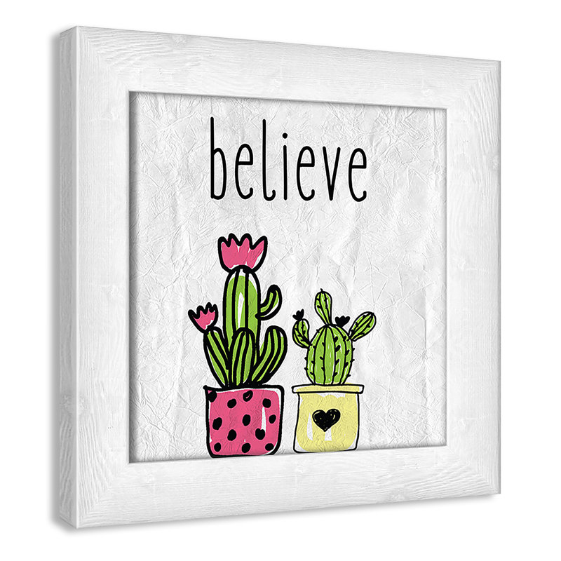 Cacti B Framed Art, 8" H x 8" W x 0.6" D, White Woodgrain Flat Framed