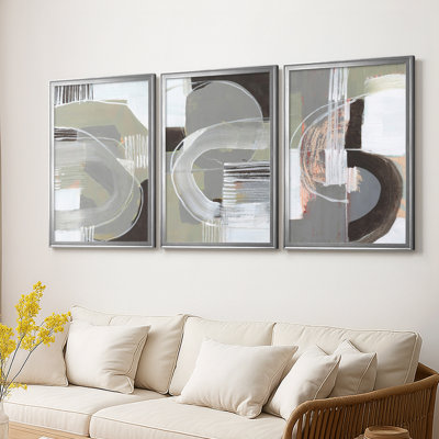 Arching Neutrals I  -Custom Framed  Wrapped Gallery Canvas - 3 Pieces