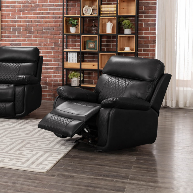 Edwood Faux Leather Power Recliner, Black Faux Leather