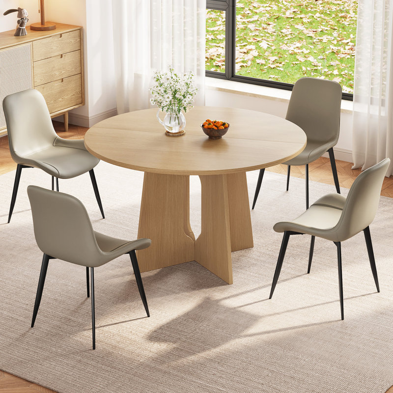 Abishan 47.24" Modern Farmhouse Round Dining Table Set with 4 Chairs for Kitchen, Dining Room,Office,Bar