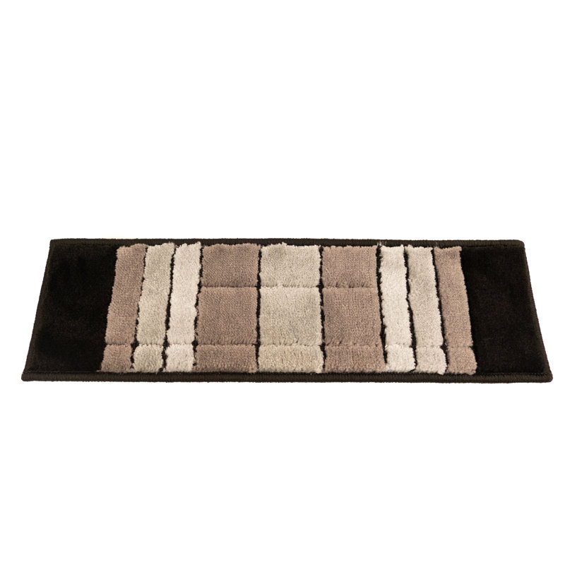 Tapis d'escalier taille douce sur mesure à motif géométrique lavable à la machine, Gris, Rectangle 36 po x 13 po