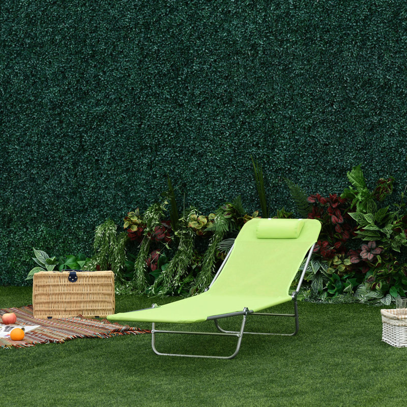 Folding Chaise Lounge Pool Chair For Outdoor Enjoy, With Pillow, Reclining Back, Steel Frame & Breathable Mesh, , Beach, Patio, Yard Poolside Relaxation, Adjustable Textile,