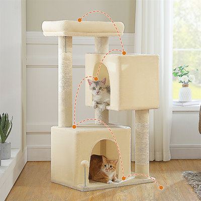 XL Cat Tower 44" Cat Tree For Large Cats 20 Lbs+, 2 Spacious Condos With 3.4" Thickened Scratching Post, Large Top Perch, 2 Interactive Toys