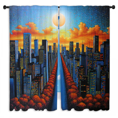 Cityscape Window Curtains  Urban Hollywood Regency Drapes - 2 Panels