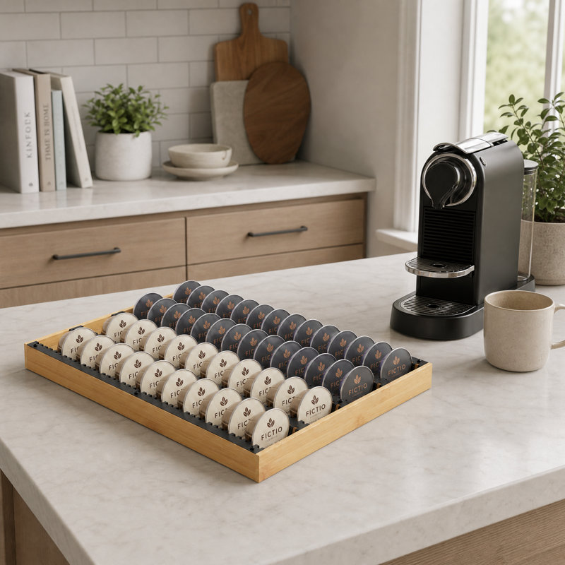 Organisateur de tiroir à café pour capsule Nespresso Vertuo, plateau de rangement en bambou pouvant contenir 40 grandes ou 52 petites capsules Vertuoline