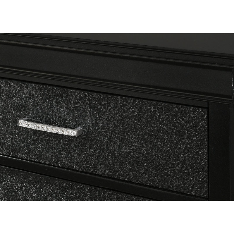 Table de chevet moderne à deux tiroirs en bois massif noir, poignées en métal classiques et bouton de meuble attrayant